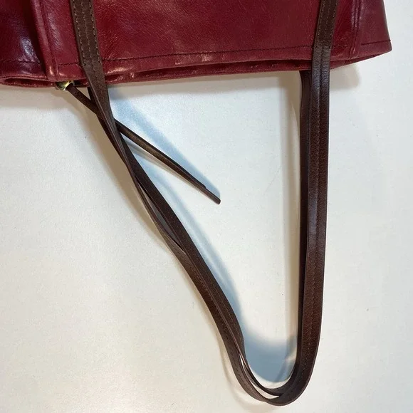 Hobo Red Leather Brown Straps Shoulder Bag Purse Tote Zip Closure - Picture 7 of 16